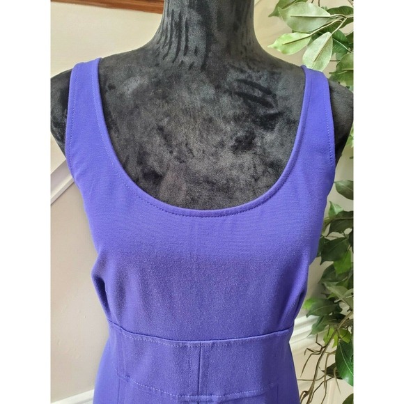 Loft Women's Solid Blue Rayon Round Neck Sleeveless Knee Length Dress Size 12P - Picture 5 of 10